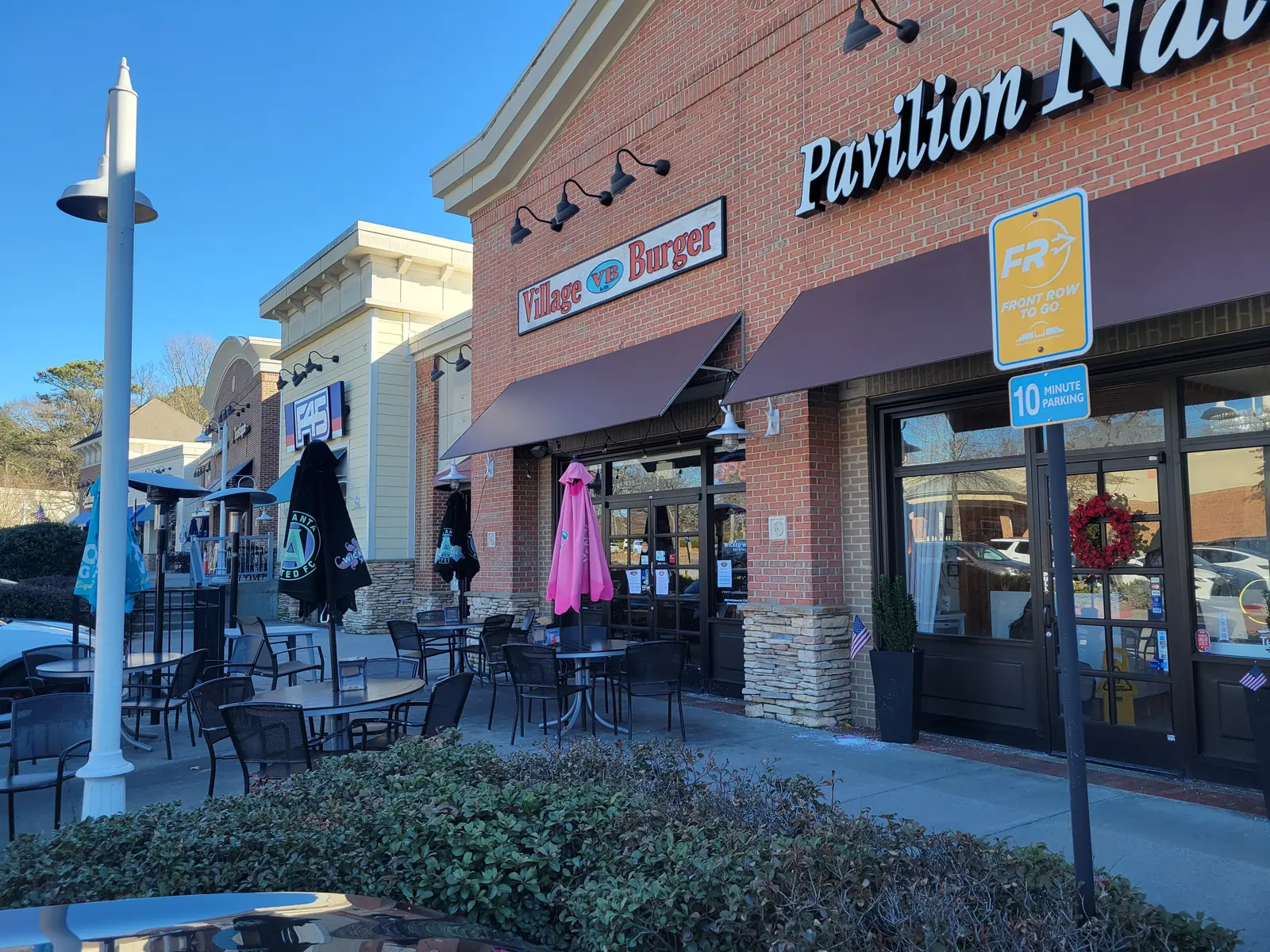 Restaurant patios at Old Alabama Square on Old Alabama Road in Johns Creek