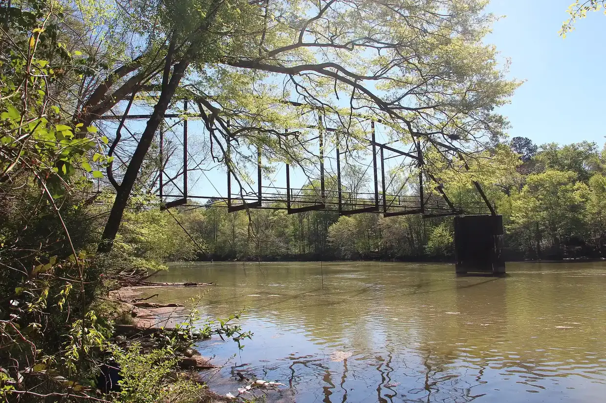The ruins of the old Jones Bridge over the Chattahoochee River, about a mile southeast of the school