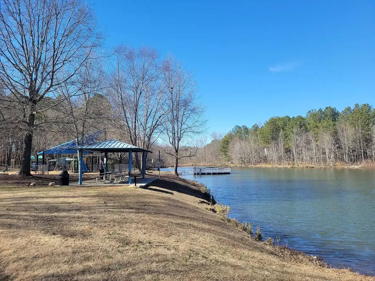 The lake at Shakerag Park in Johns Creek, about a quarter mile east of the school