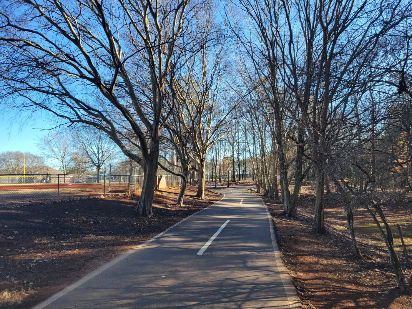 A walking path in Newtown Park, Johns Creek, home of the Veterans Memorial Walk
